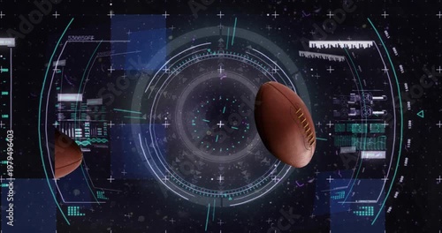 Animation of scope scanning and data processing over rugby balls
