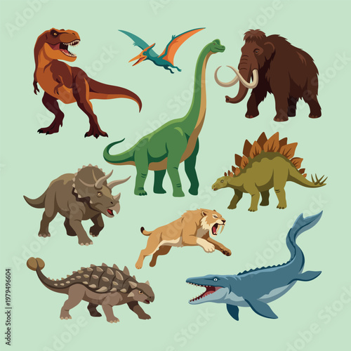 Dinosaur and Prehistoric Creature Cartoon Character Collection Set