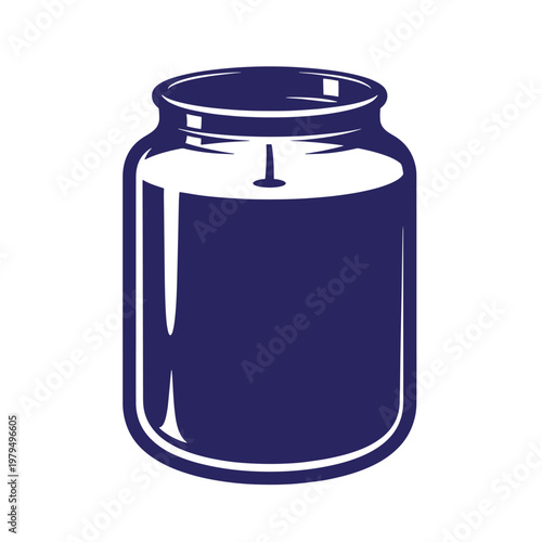 Dark blue silhouette of a glass jar candle with a visible wick, featuring bold highlights and a clean, flat style on a white background