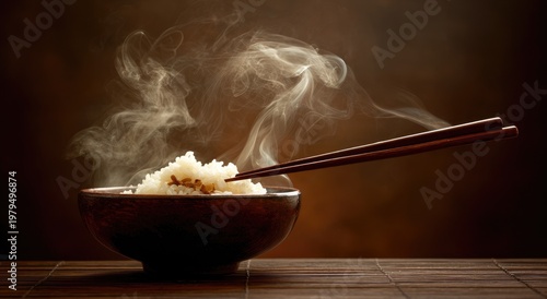 Steaming bowl of rice, chopsticks (4)