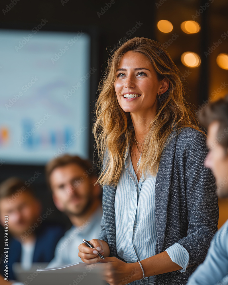 custom made wallpaper toronto digitalConfident Leader Inspiring Team: A poised and inspiring business leader addresses the attentive team during a crucial meeting, radiating confidence and clarity. 