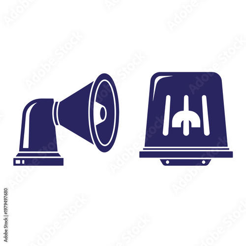Blue siren speaker and light emergency alert symbols