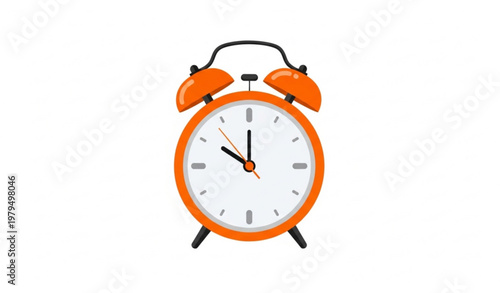 Orange alarm clock vector classic pointer watch close up minimal design isolated on white background