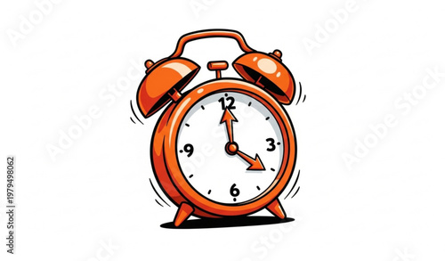 Cartoon orange alarm clock vector playful timepiece with bold style isolated on white background