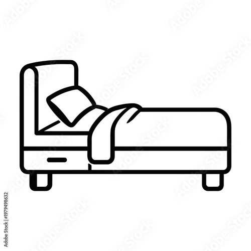 Vector of a neatly made bed with a pillow and blanket