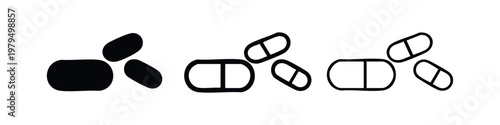 Medical Pill and Capsule Icons Set - Pharmacy and Health Supplement Vector Graphics