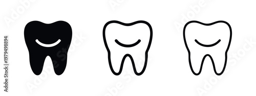 Healthy Tooth Smile Icons Set - Pediatric Dentistry and Dental Care Vector Symbols
