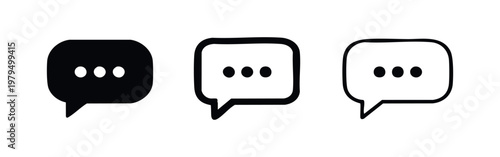 Three ellipses in chat bubble icons in solid black, outline, and outlined with fill.