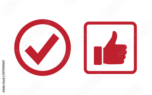Red checkmark and thumbs up approval and confirmation symbols
