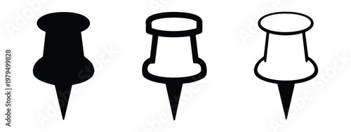 Set of 3 round head push pins: solid, outline with fill, and outline only