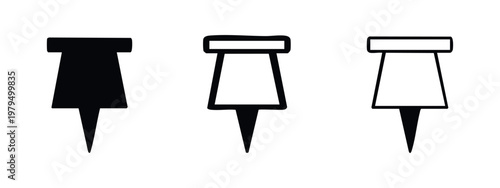 Set of 3 square head push pins: solid, outline with fill, and outline only