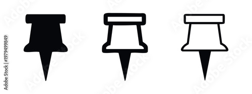 Set of 3 square head push pins: solid, outline with fill, and outline only