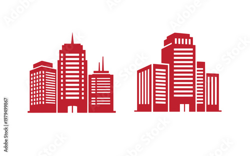 Red city skyline with skyscrapers, urban landscape buildings