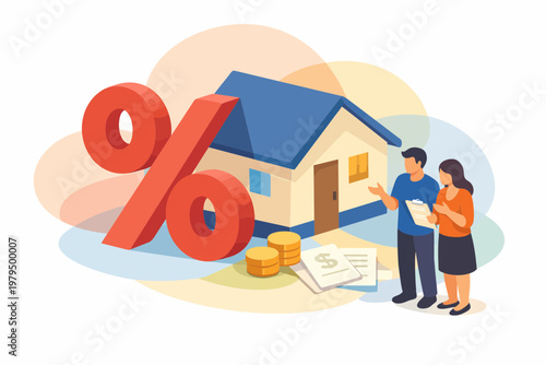 Couple Planning Mortgage and Home Loans with Interest Rates