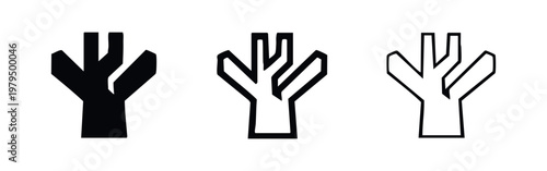 Set of 3 tree branch icons: solid, outline with fill, and outline only