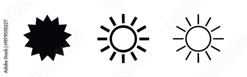 Obraz na plátne Starburst Icon and Sun Symbol Set: Solid, Outline, and Brightness
