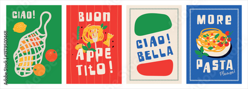 Bon appetite food print, modern, hand drawn set of posters, cards, restaurant decorations, print, minimalist, creative vector illustration 