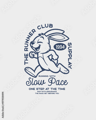 Vintage style running rabbit mascot design for a runner club wit