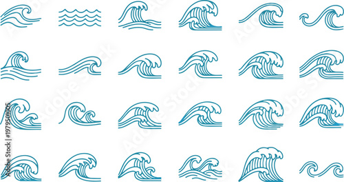 Seamless summer pattern vector set featuring cartoon sea animals, fish, and beach icons with ocean waves and sun symbols for nature-themed illustrations