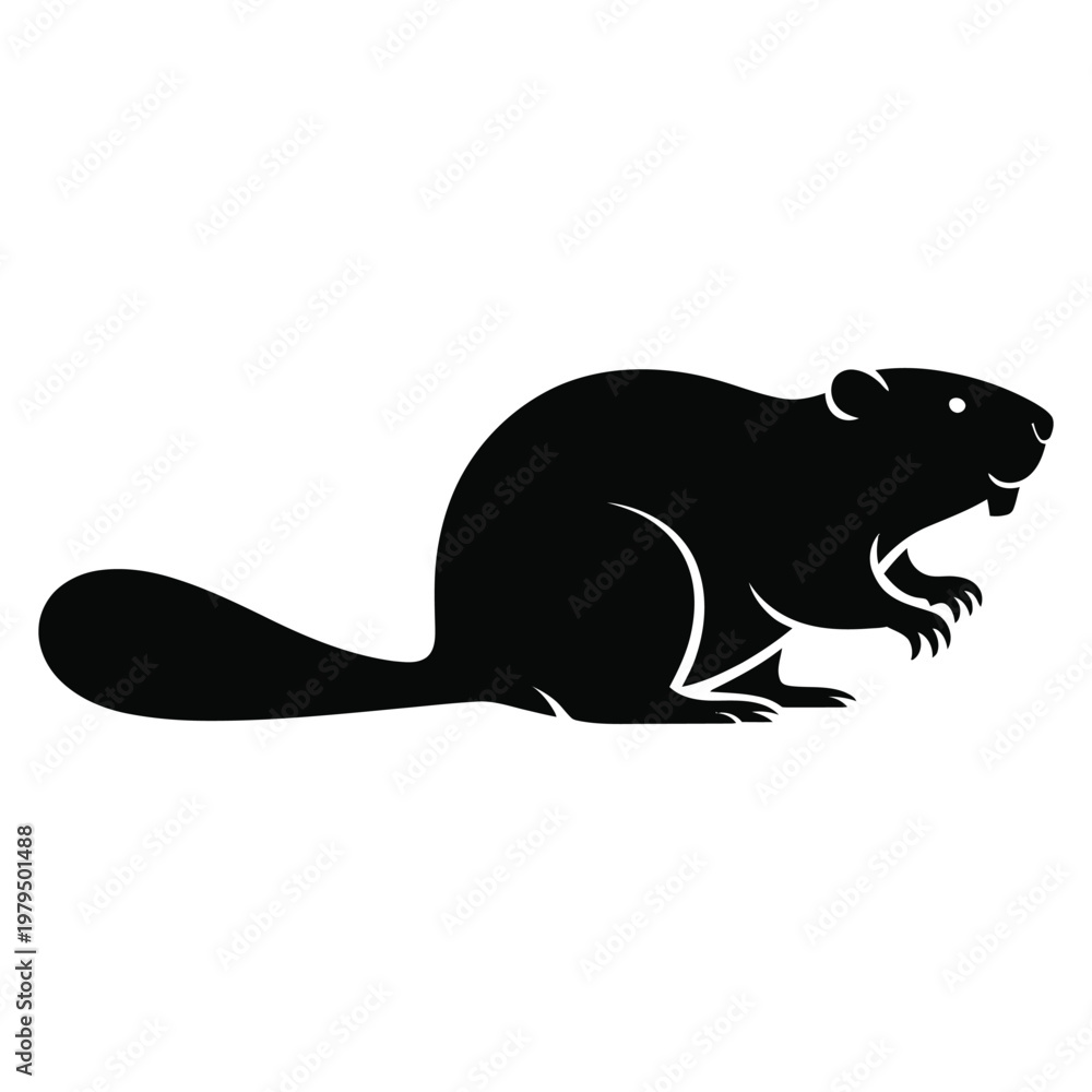 Fototapeta premium A stark black silhouette of a beaver showcasing its unique physical features silhouette
