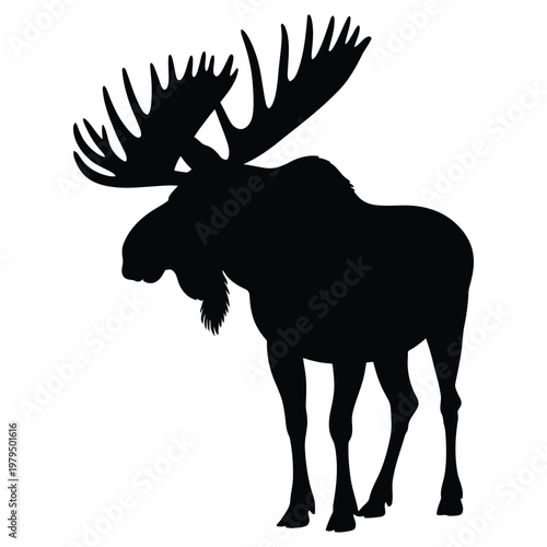 A striking black silhouette of a majestic moose with large antlers against a neutral background silhouette