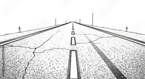 Empty Asphalt Road Perspective Drawing.