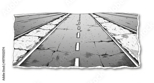 Empty Highway Perspective Drawing.