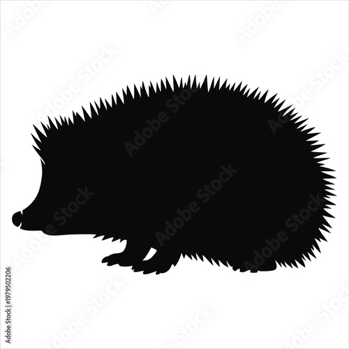 A striking black silhouette of a hedgehog foraging showcasing its spiky form silhouette