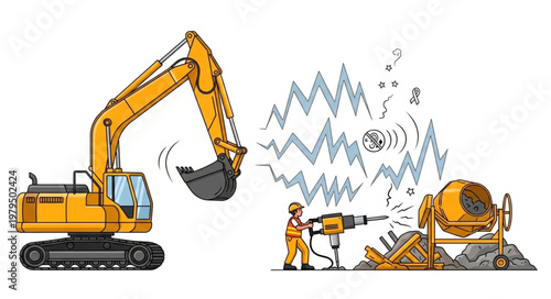 Excavator and construction worker.