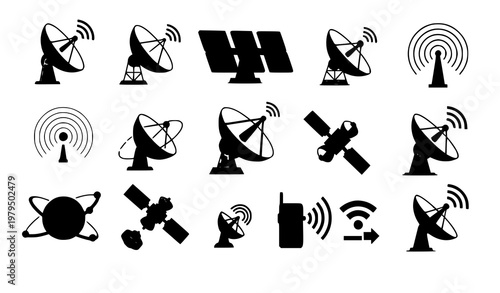 Modern satellite communication icon set wireless network vector