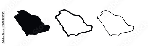 Saudi Arabia map outline with flag and national emblem - graphic illustration