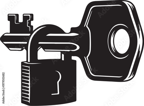 Black key unlocking padlock