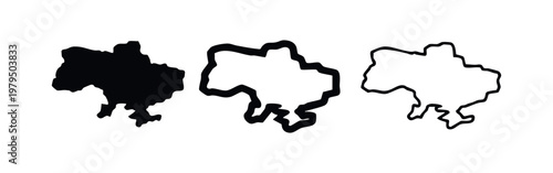 Ukraine map silhouette, outline, and simple line art on white background