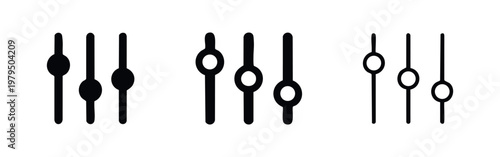 Sliders or faders icon set, filled and outlined, for settings or control