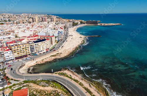 Aerial view Torrevieja beach. Costa Blanca, Alicante province, Spain