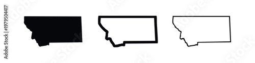 Montana state silhouette in solid black, thick outline, and thin outline.