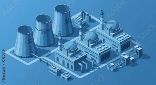 Nuclear Power Plant Isometric Illustration.