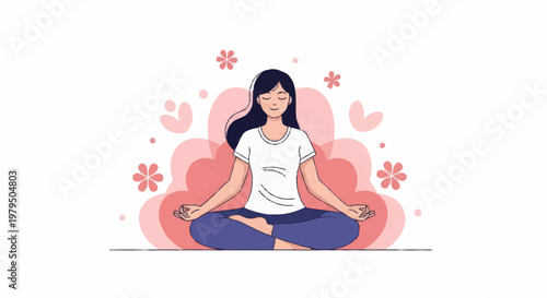 Woman Meditating in Lotus Pose Peaceful Mindful Relaxation.
