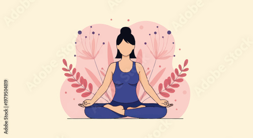 Woman meditating in lotus pose with eyes closed.