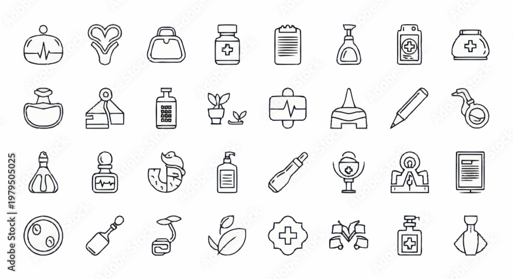 Fototapeta premium Collection of Medical and Health Icons Line Art.