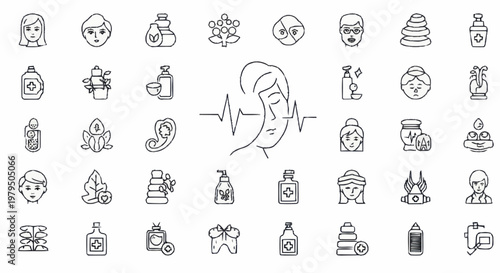 Collection of spa and wellness icons in line art style.