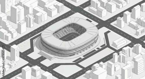 Aerial View of a Modern Sports Stadium in a Cityscape.