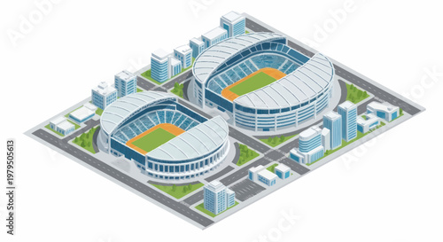 Modern Sports Stadiums Complex Aerial View.