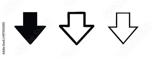 Minimalist Geometric Down Arrow Icons in Three Line Weights