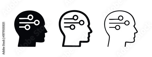Artificial Intelligence and Digital Brain Human Head Icons