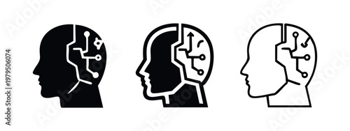 Artificial intelligence human brain technology icon set