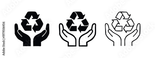 Recycling Symbol in Hands Icons for Environmental Protection and Sustainability Concepts