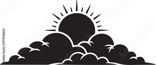 Black silhouette sun rising behind