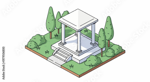 White Gazebo Structure Surrounded by Greenery and Trees.