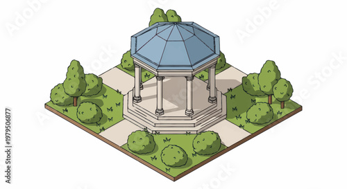 Ornate Gazebo Structure in a Garden Setting.